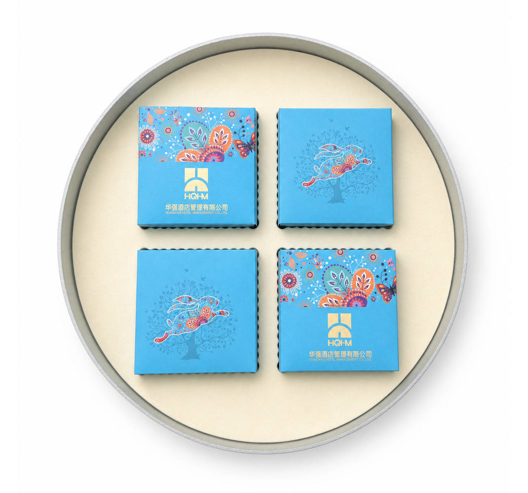 Blue Rabbit Round Mooncake Gift Box